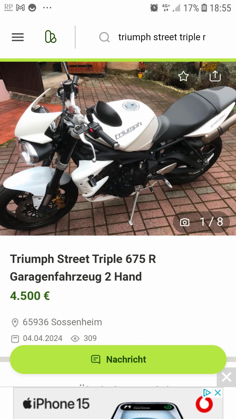 Motorrad verkaufen Triumph Street triple 675 R Ankauf